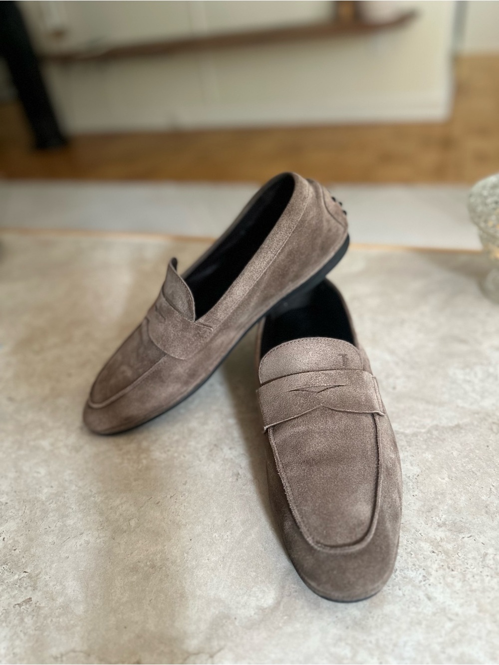 Tod's Taupe Suede Penny Loafers